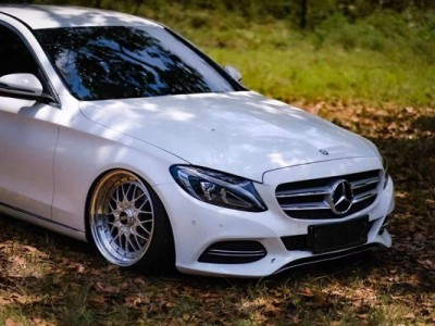 White gentleman Mercedes-Benz W205 coupe slammedenuff cool figure